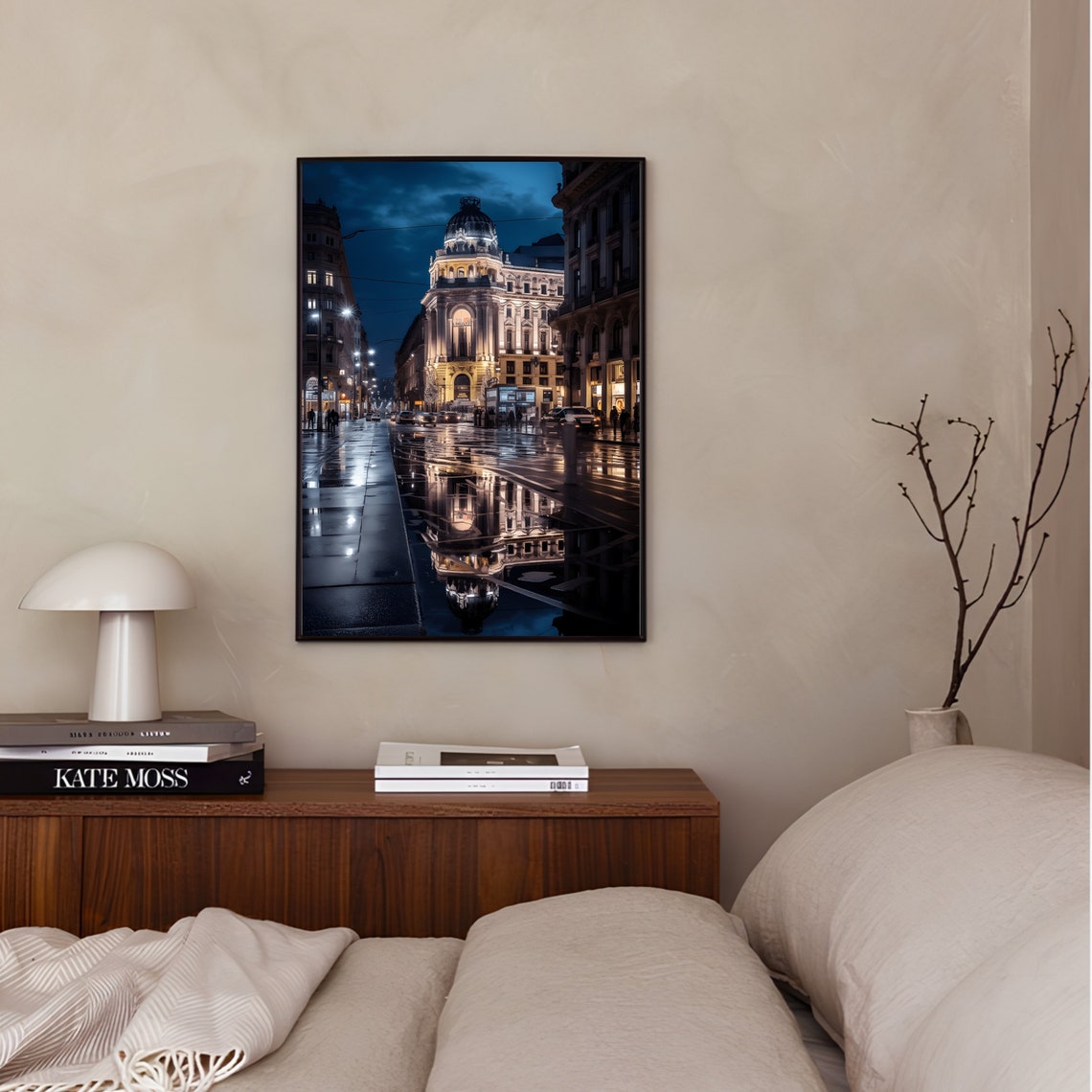 Milan Night Street with Dome Building Reflections City Poster - Image 2