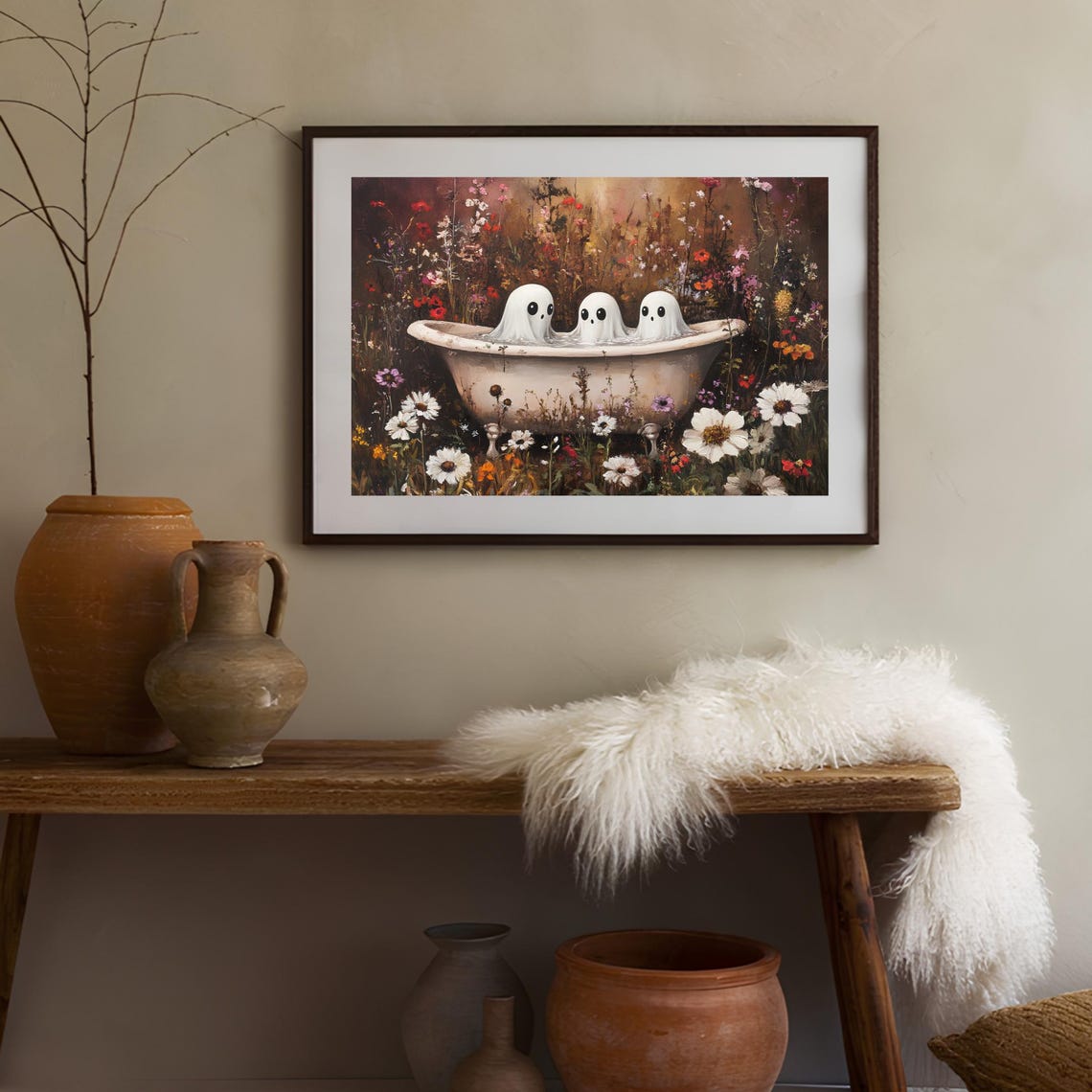 Bathing Ghost Print Ghost Painting Halloween Print Set Cute Ghost Poster Vintage Painting Halloween Decor Spooky Print Funny Ghost Prints - Image 2