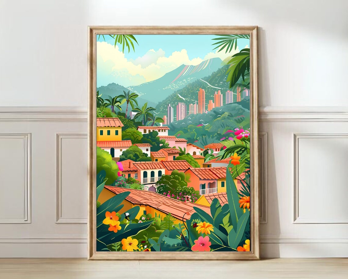 Bogota Travel Poster, Floral Nostalgia Illustration
