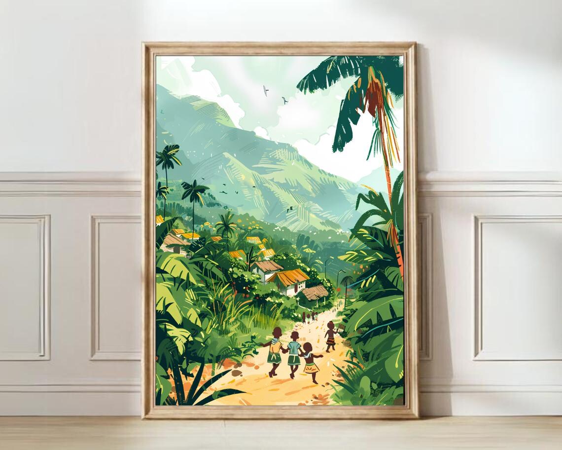 Kongo Kinshasa Travel Poster, African Illustration