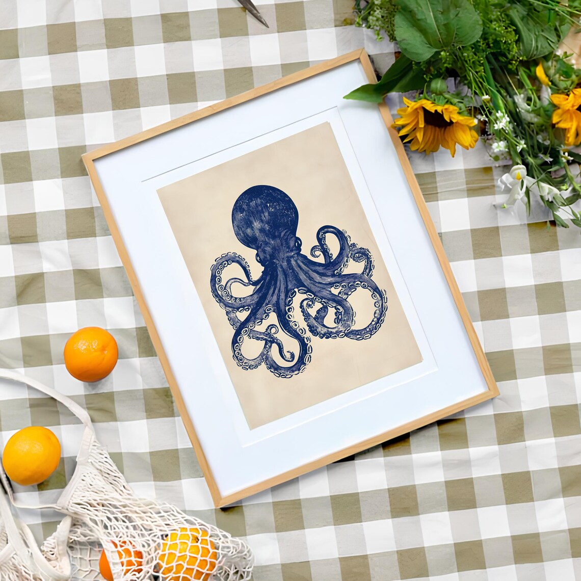 Octopus Linocut Vintage Poster, Eclectic Kitchen Art - Image 3