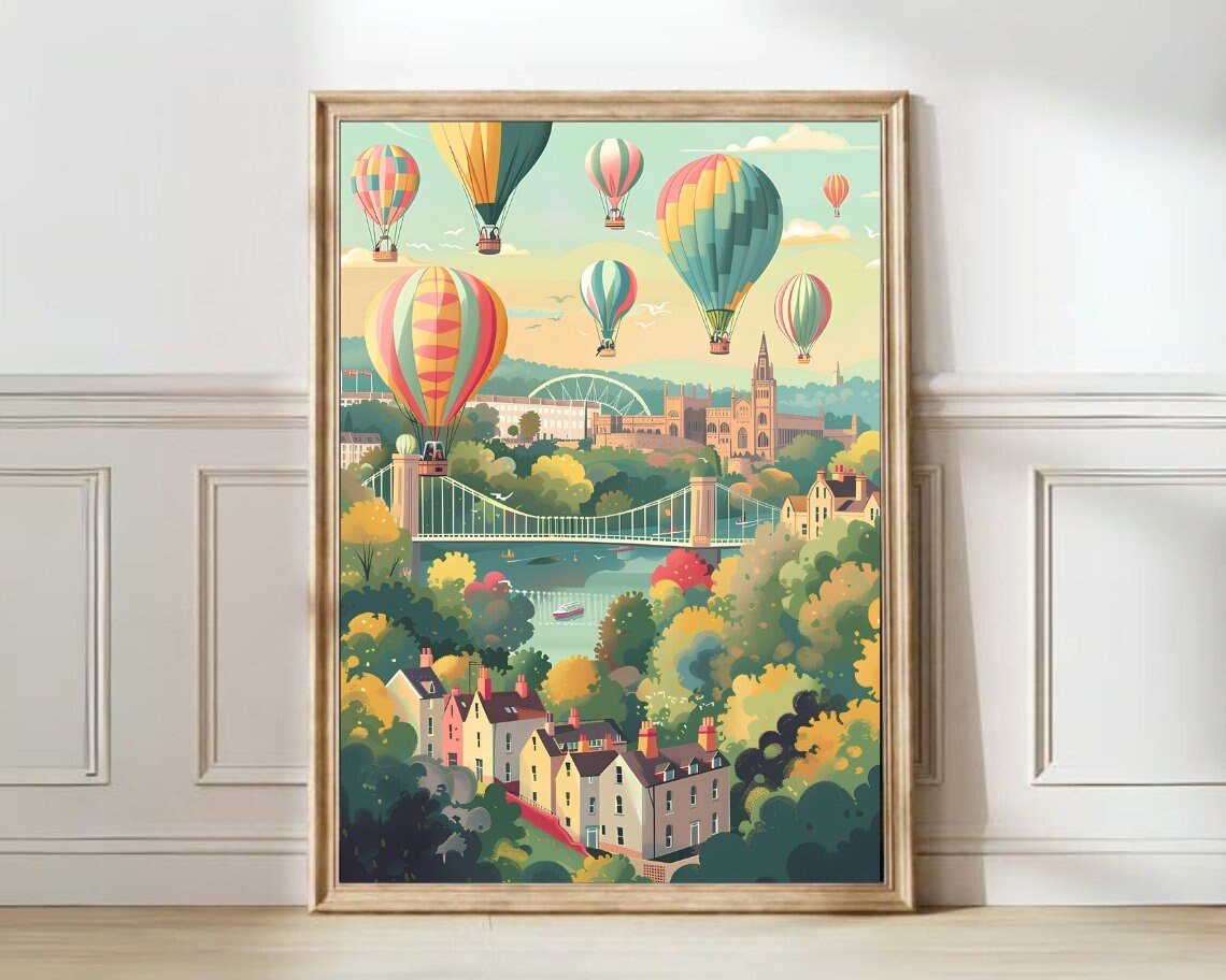 Bristol Hot Air Balloons Clifton Bridge Riverside Travel Poster
