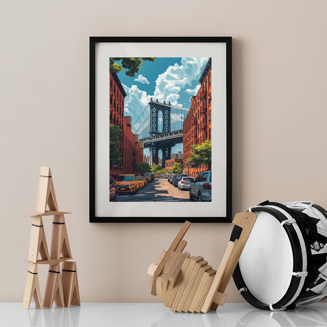 Iconic Brooklyn Bridge Street View in DUMBO New York Travel Poster - Image 3