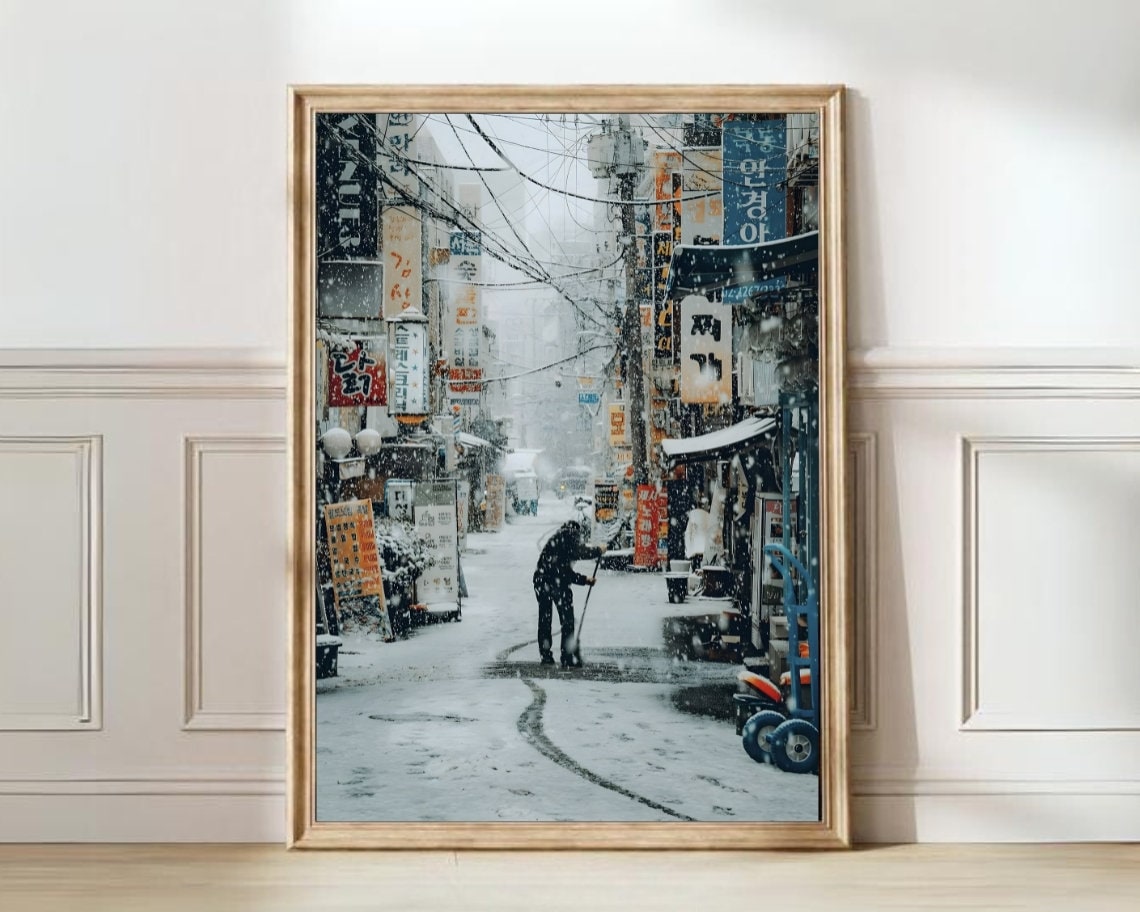 Seoul Korea Snowy Winter Backstreet Scene Photography Poster