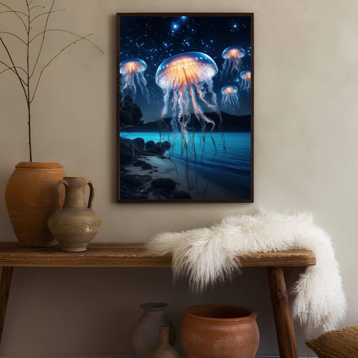 Glowing Jellyfish Under Starry Night Sky Ocean Dreams Poster - Image 3