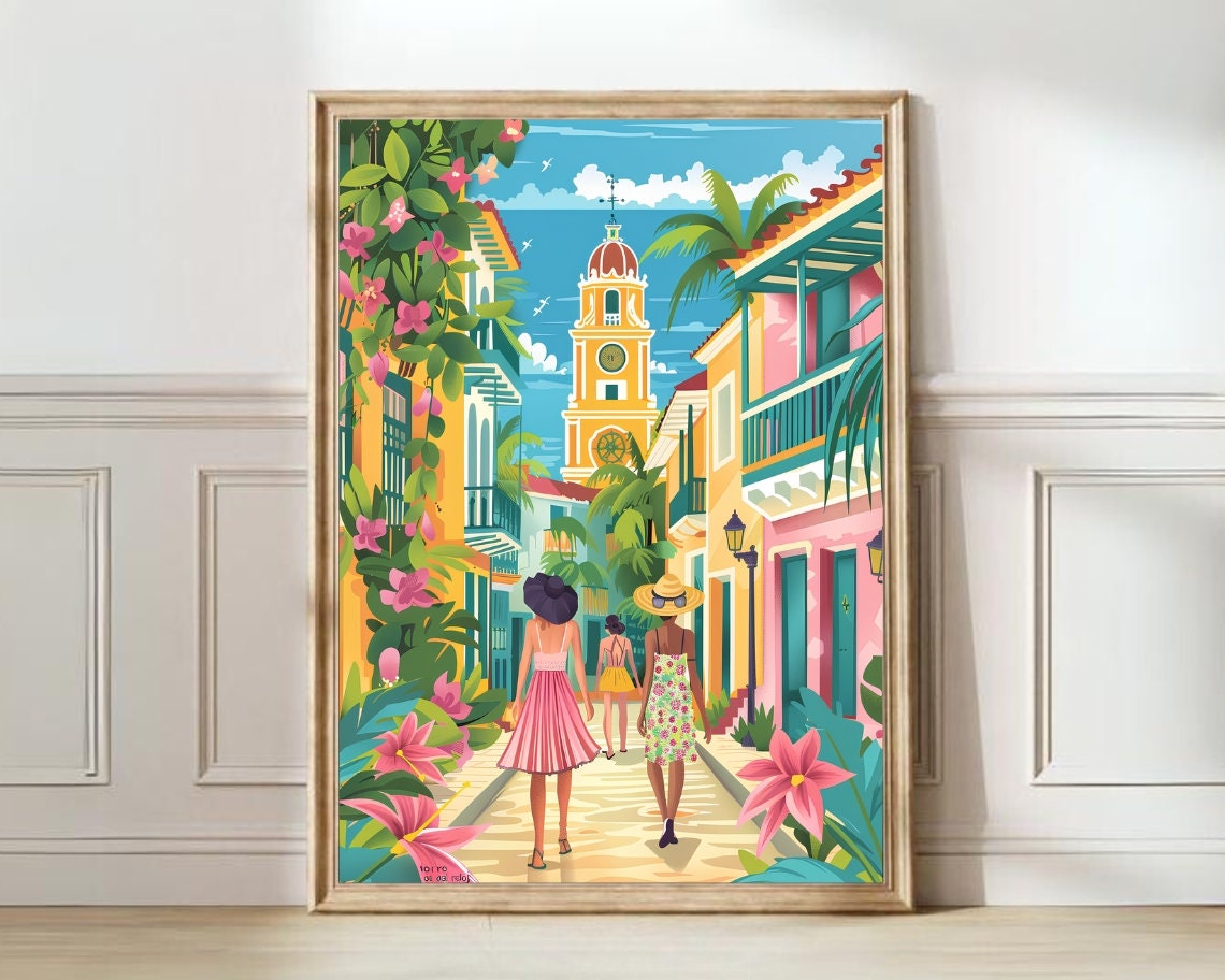 Cartagena Print Colombia Illustration Cartagena Travel Poster Cartagena Painting Floral Print Nostalgia Print