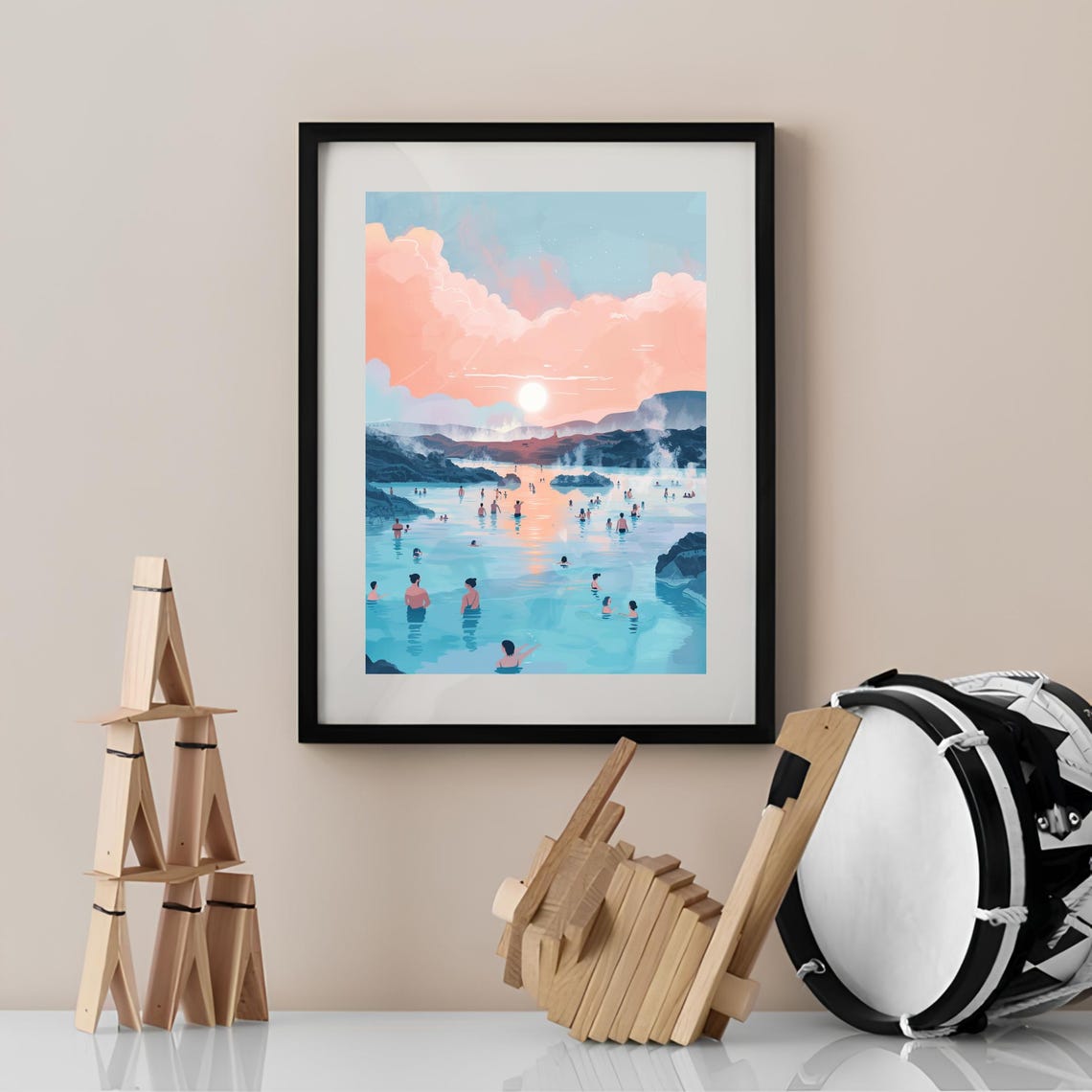 Iceland Blue Lagoon Sunset Soak Steaming Geothermal Spa Scene Poster - Image 2