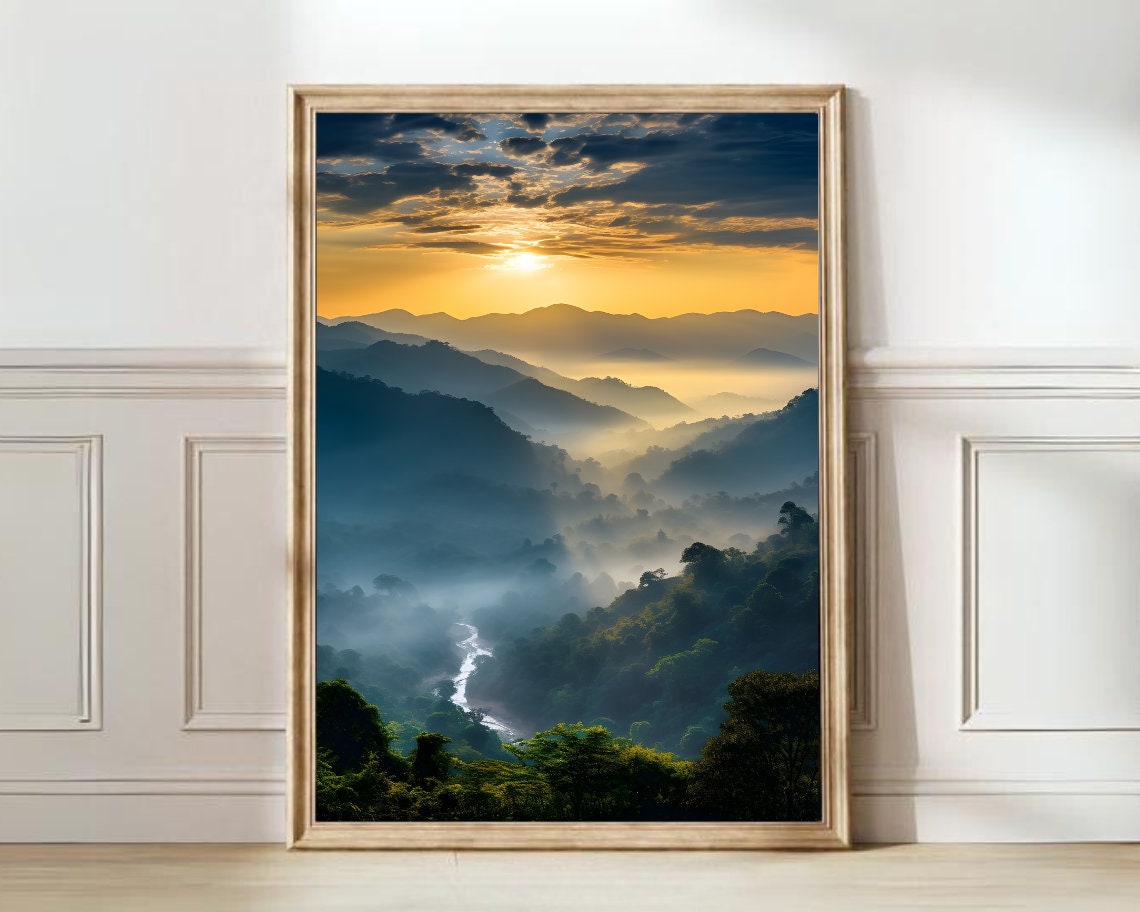Chiang Mai Thailand Misty Mountain Sunrise River Landscape Poster