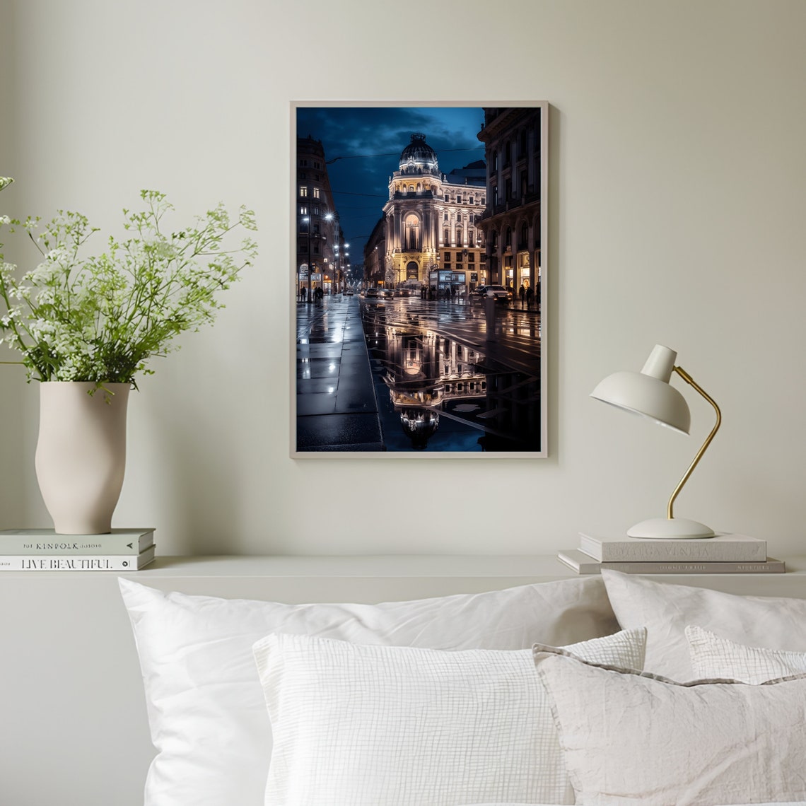 Milan Night Street with Dome Building Reflections City Poster - Image 3