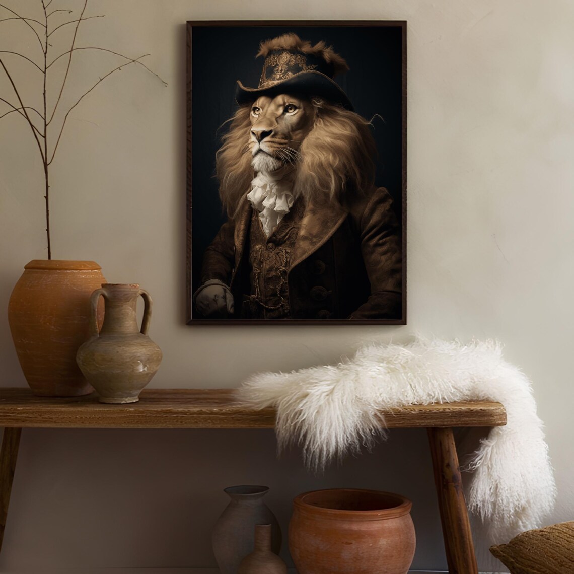 Victorian Lion Portrait Wearing a Top Hat Dark Moody Animal Poster - Image 2