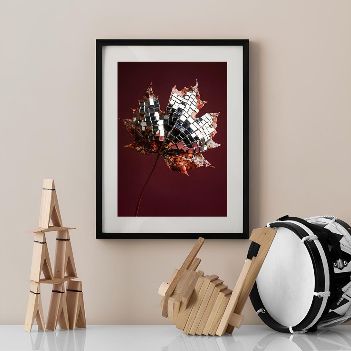 Disco Ball Maple Leaf Burgundy Trendy Modern Fall Decor Poster - Image 4