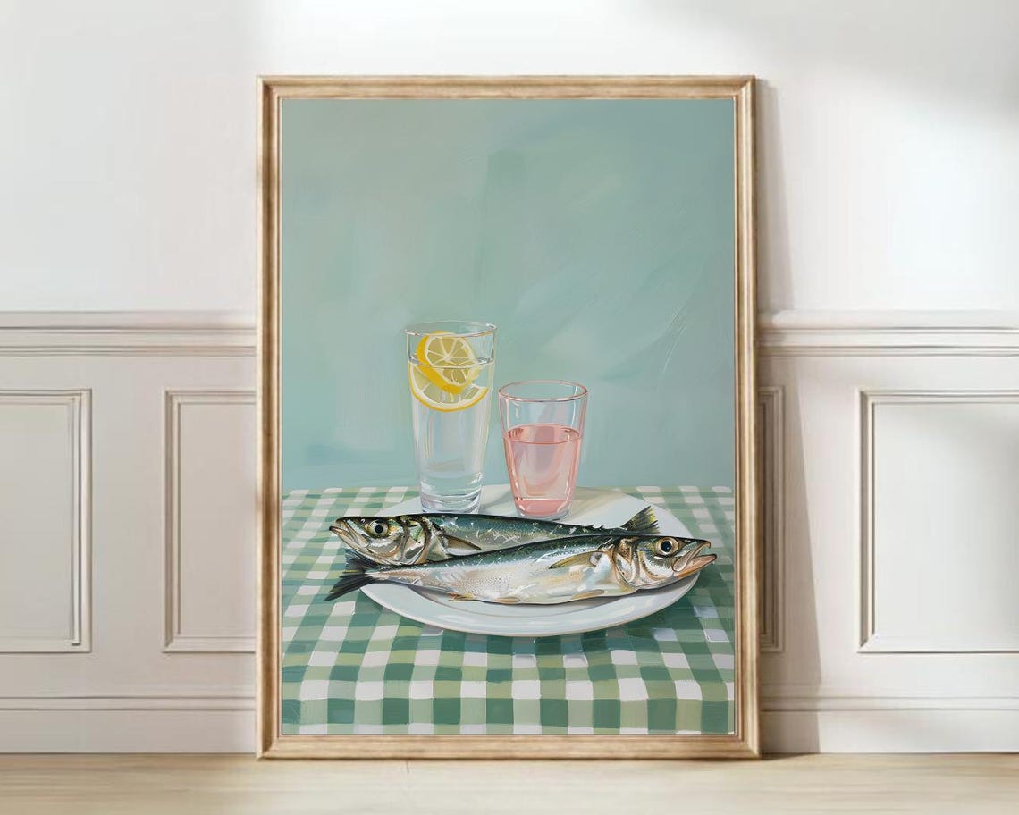 Sardines Still Life Vintage Kitchen Table Food Artwork Poster