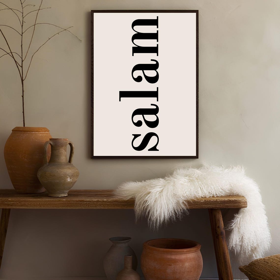 Salam Minimalist Vertical Typography Black on Beige Wall Art - Image 3