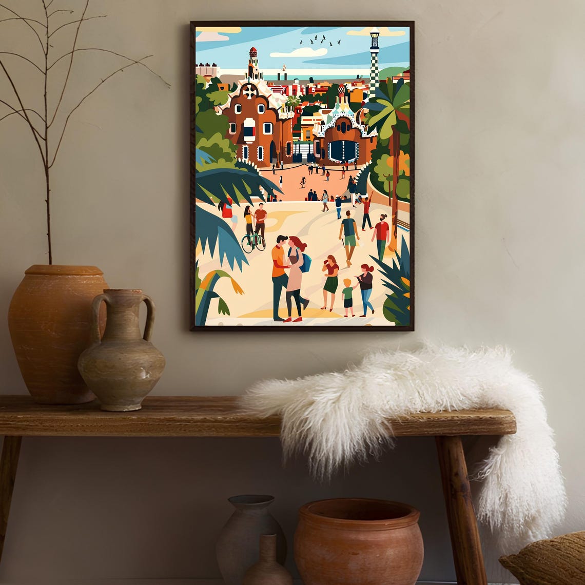 Barcelona Spain Park Guell Gaudi Architecture Daytime Scene Poster - Image 2