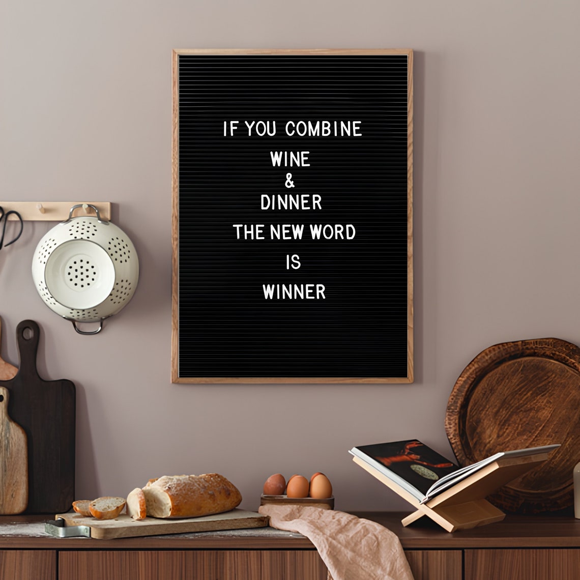 Wine and Dinner Makes Winner Funny Letterboard Kitchen Sign Poster - Image 2