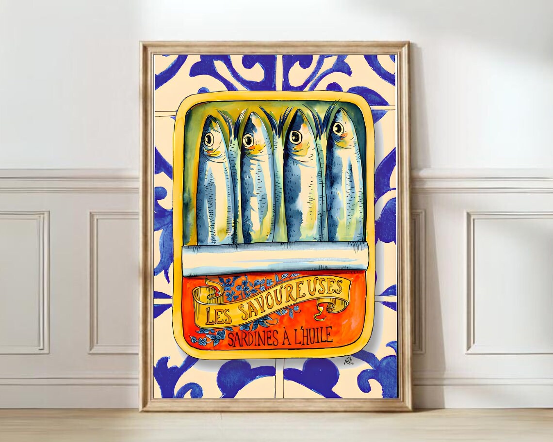 Sardines Print, Vintage Retro Kitchen Poster