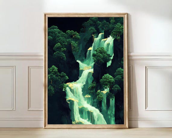 Japanese Waterfall Vintage Art Print, Hokusai