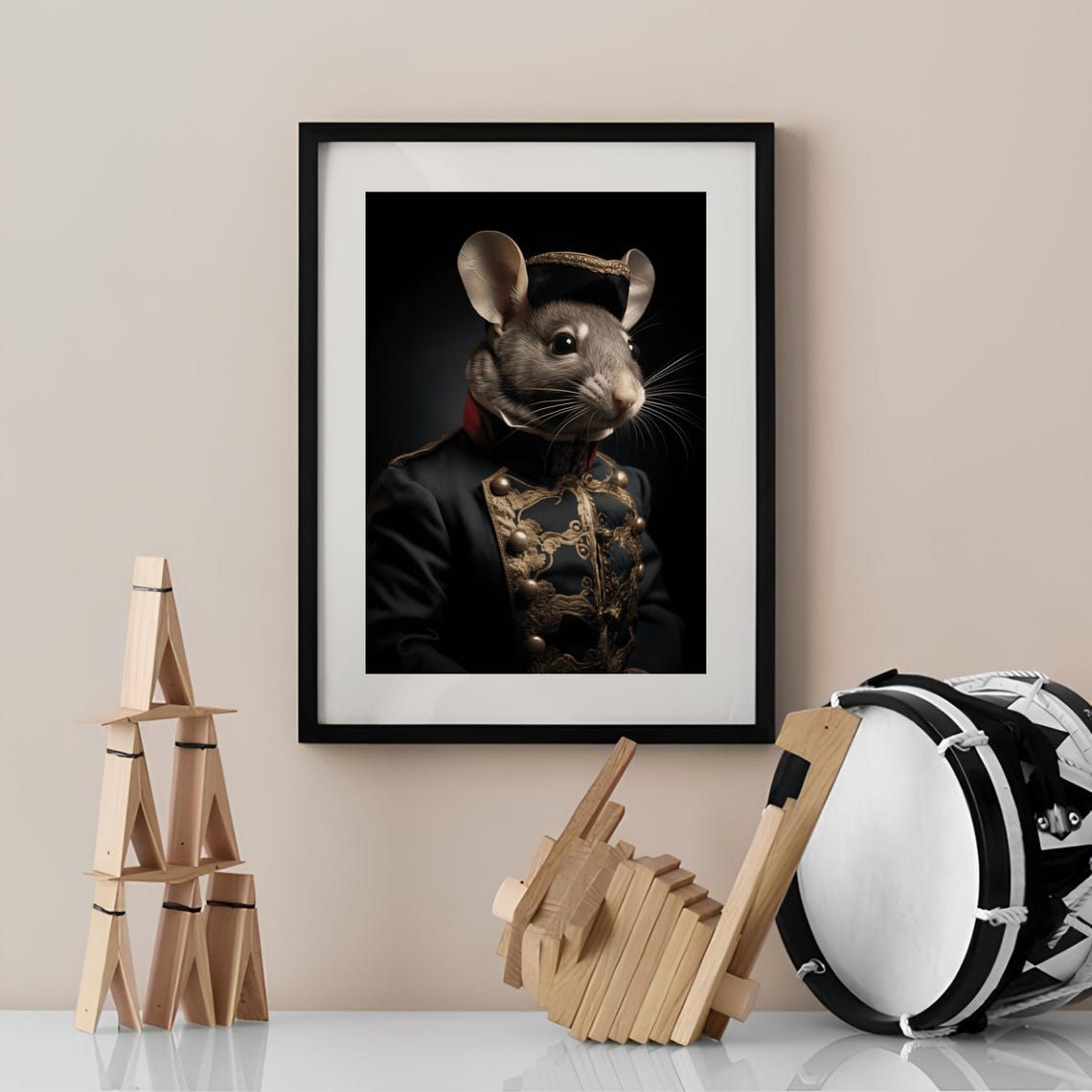 Victorian Mouse Portrait in Military Uniform Dark Noble Animal Poster - Image 3