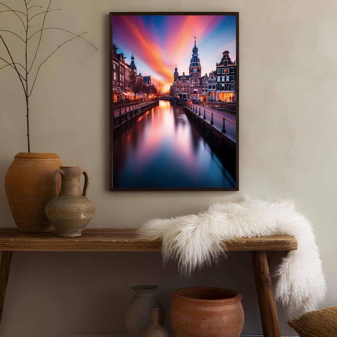 Amsterdam Netherlands Canal Poster at Sunset with Historic Houses - Image 3