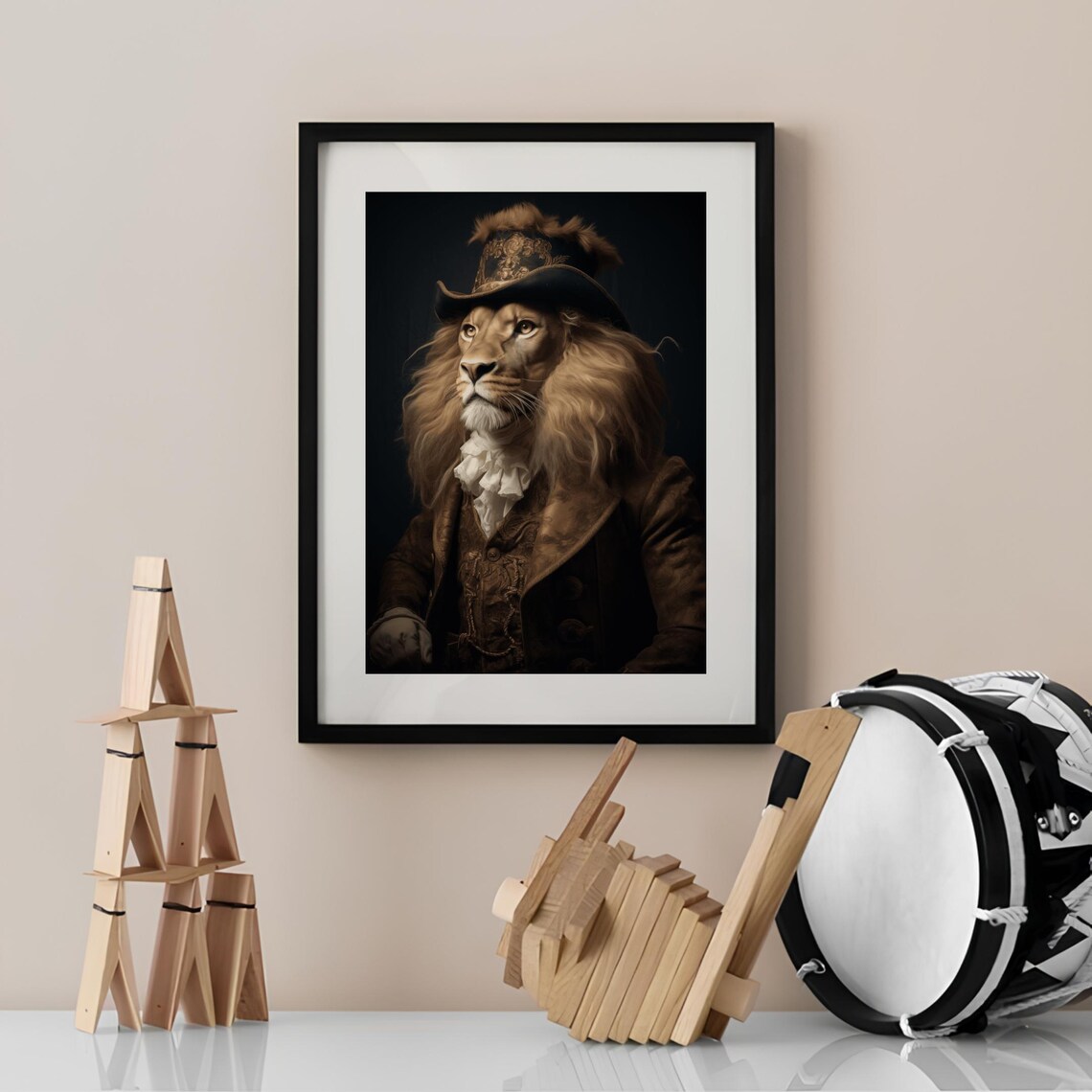 Victorian Lion Portrait Wearing a Top Hat Dark Moody Animal Poster - Image 3