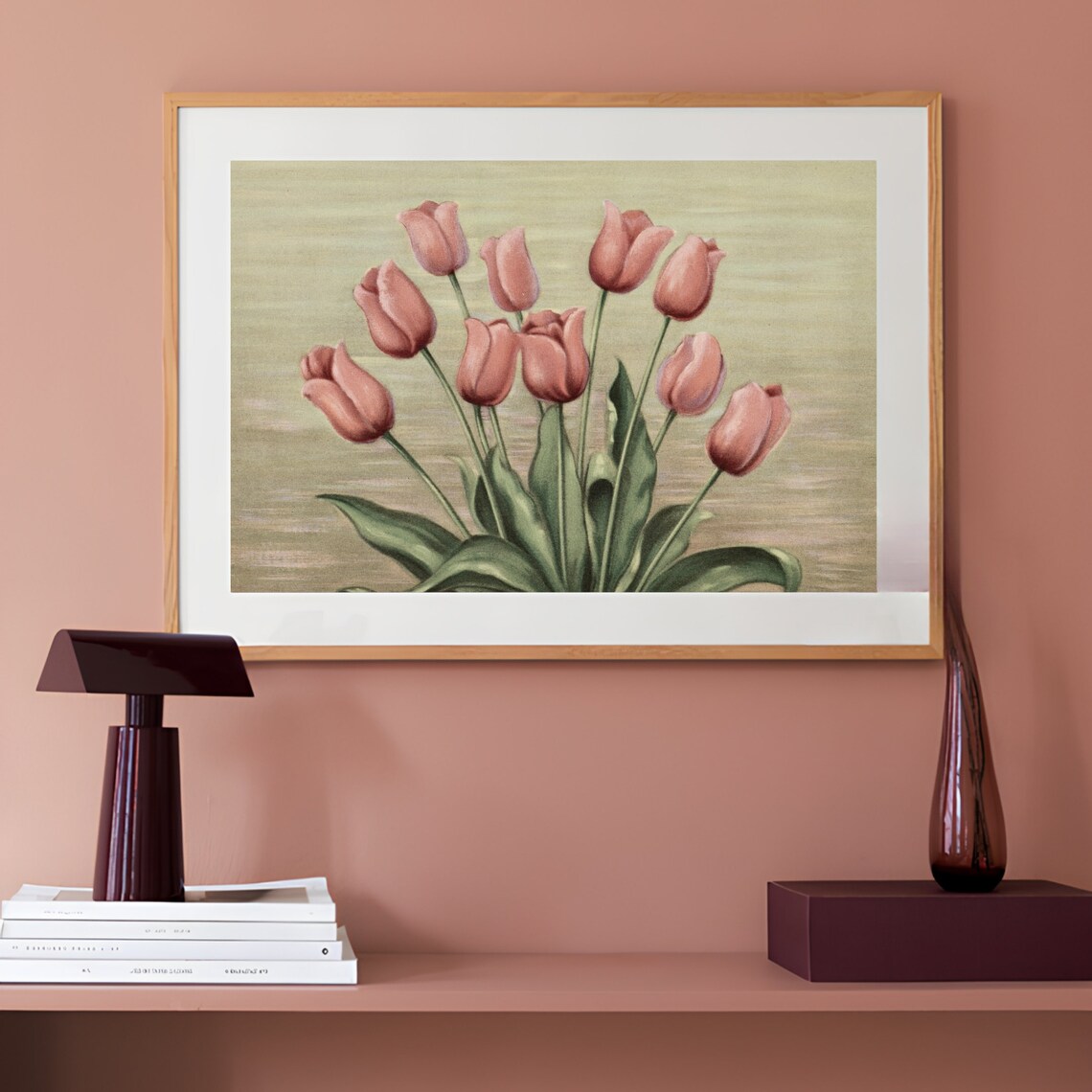 Vintage Botanical Painting of Pink Coral Tulips in Bloom Poster - Image 3