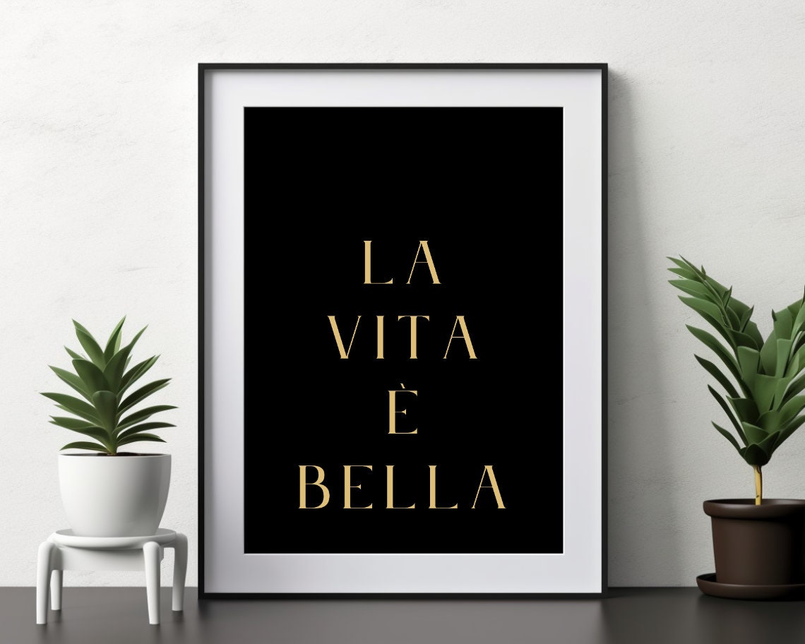 La Vita E Bella Gold Typography on Black Minimalist Quote Poster - Image 3