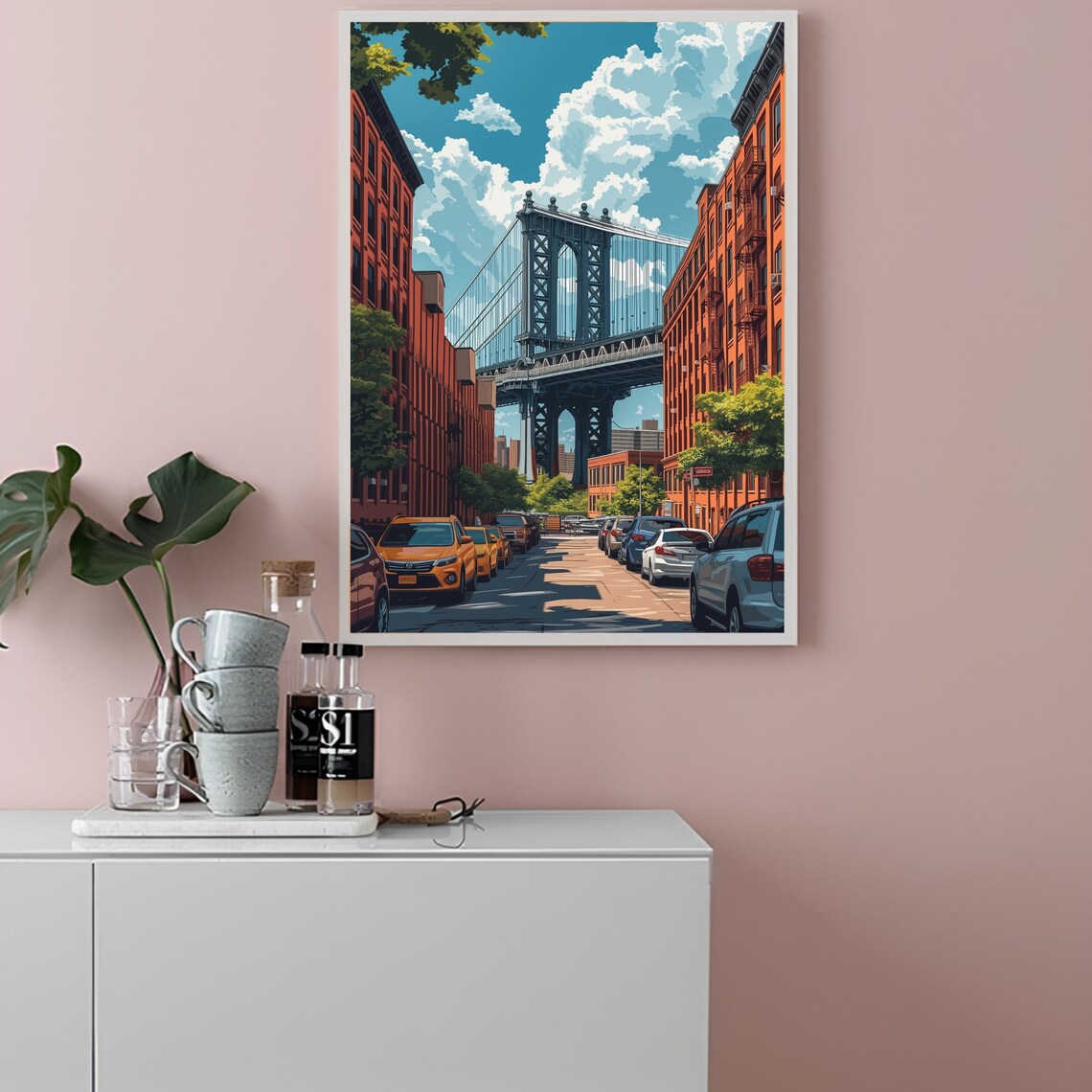 Iconic Brooklyn Bridge Street View in DUMBO New York Travel Poster - Image 2