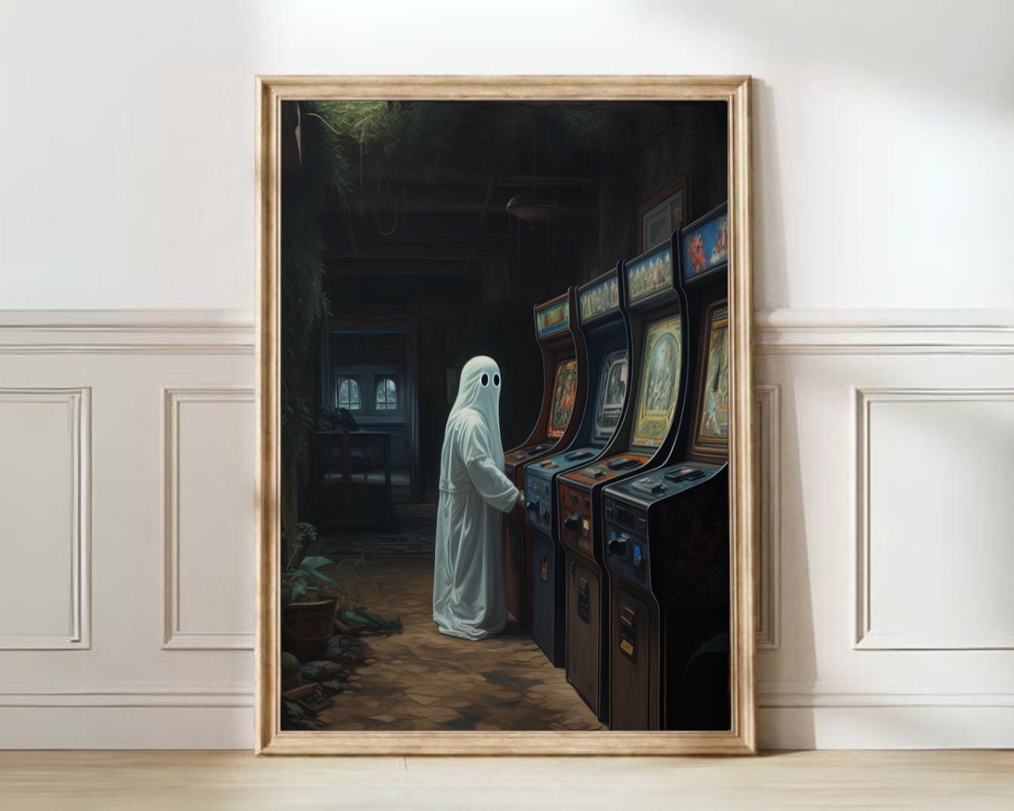 Ghost At Retro Arcade Cabinets Halloween Dark Academia Poster