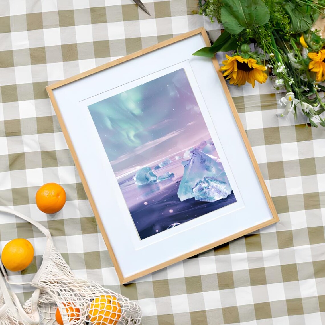 Iceland Aurora Borealis Diamond Beach Art Print - Image 2
