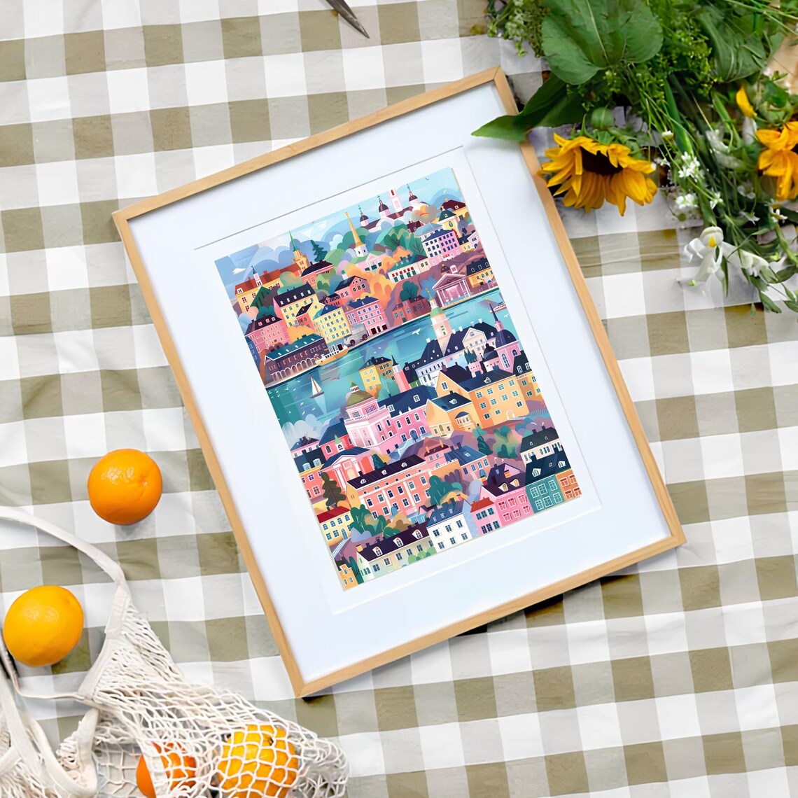 Helsinki Finland Harbor Cityscape Pastel Travel Scene Poster - Image 3
