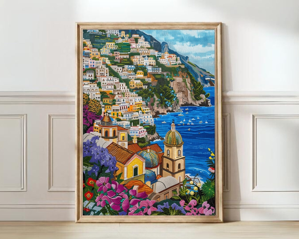 Amalfi Print Amalfi Mosaic Print Bead Art Positano Poster Amalfi Illustration Colorful Wall Art Eclectic Print Italy Print Amalfi Travel