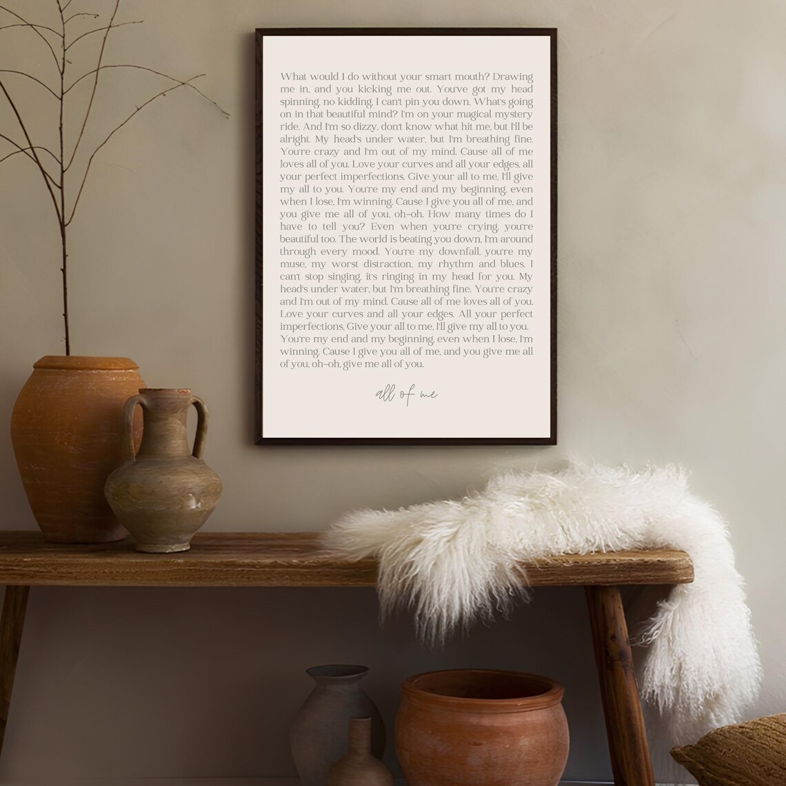 All of Me Love Song Lyrics Typography Romantic Anniversary Wall Art - Image 3