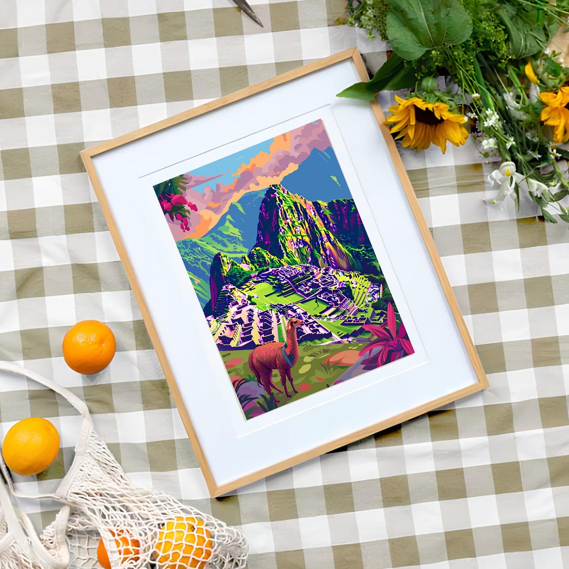 Machu Picchu Peru with Llama Vibrant Ancient Ruins View Poster - Image 3