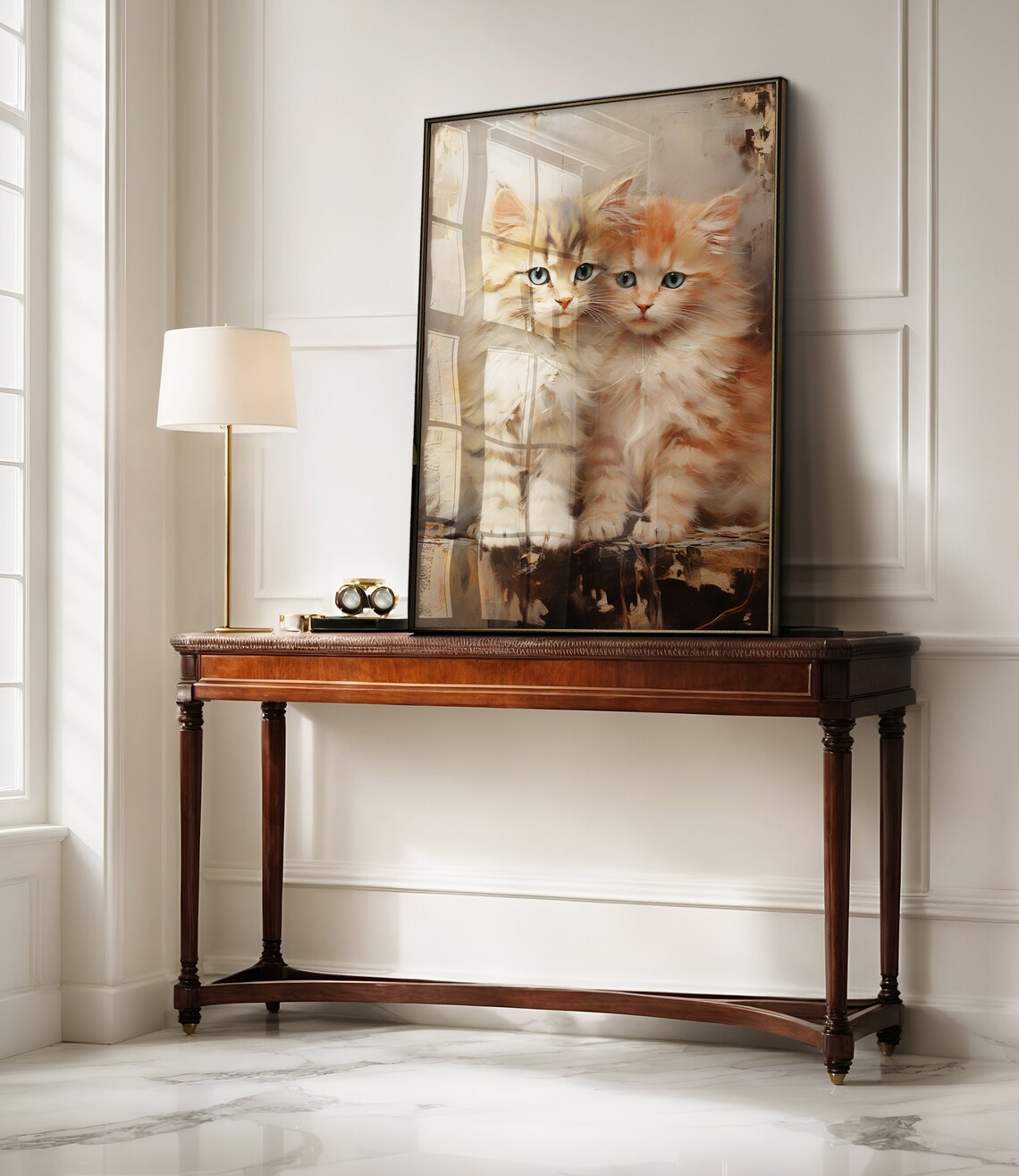 Fluffy Kitten Pair With Blue Eyes Vintage Style Animal Art Poster - Image 4