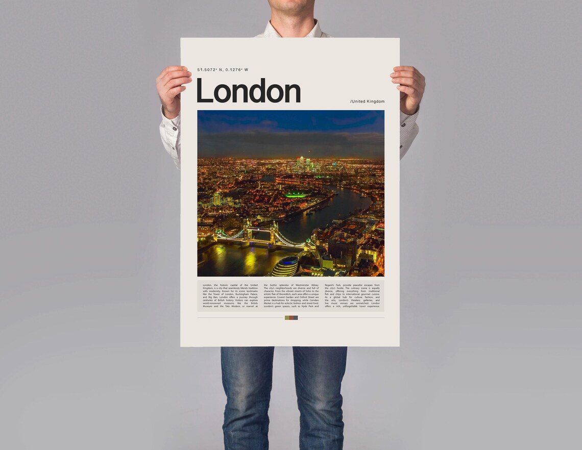 London Night City Lights Tower Bridge Over Thames UK Travel Poster - Image 3