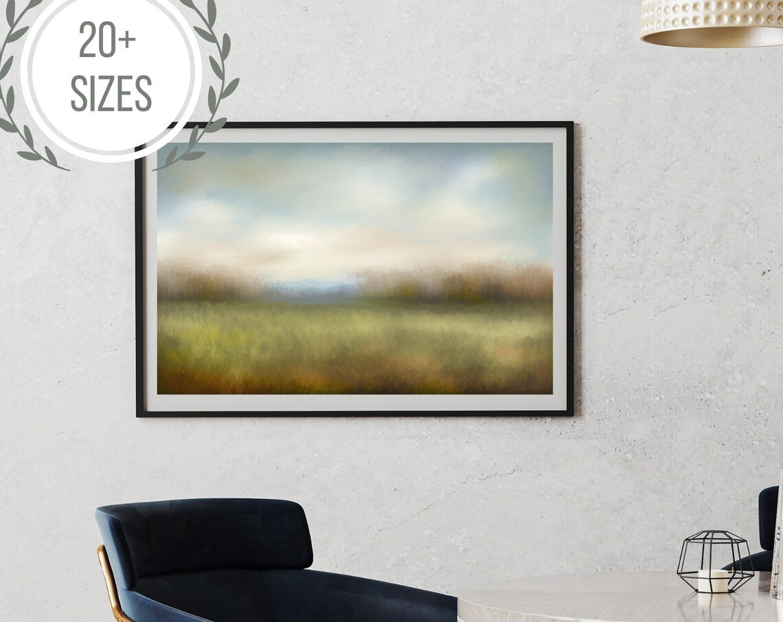 Soft Green Meadow Impressionist Landscape Neutral Decor Poster - Image 4