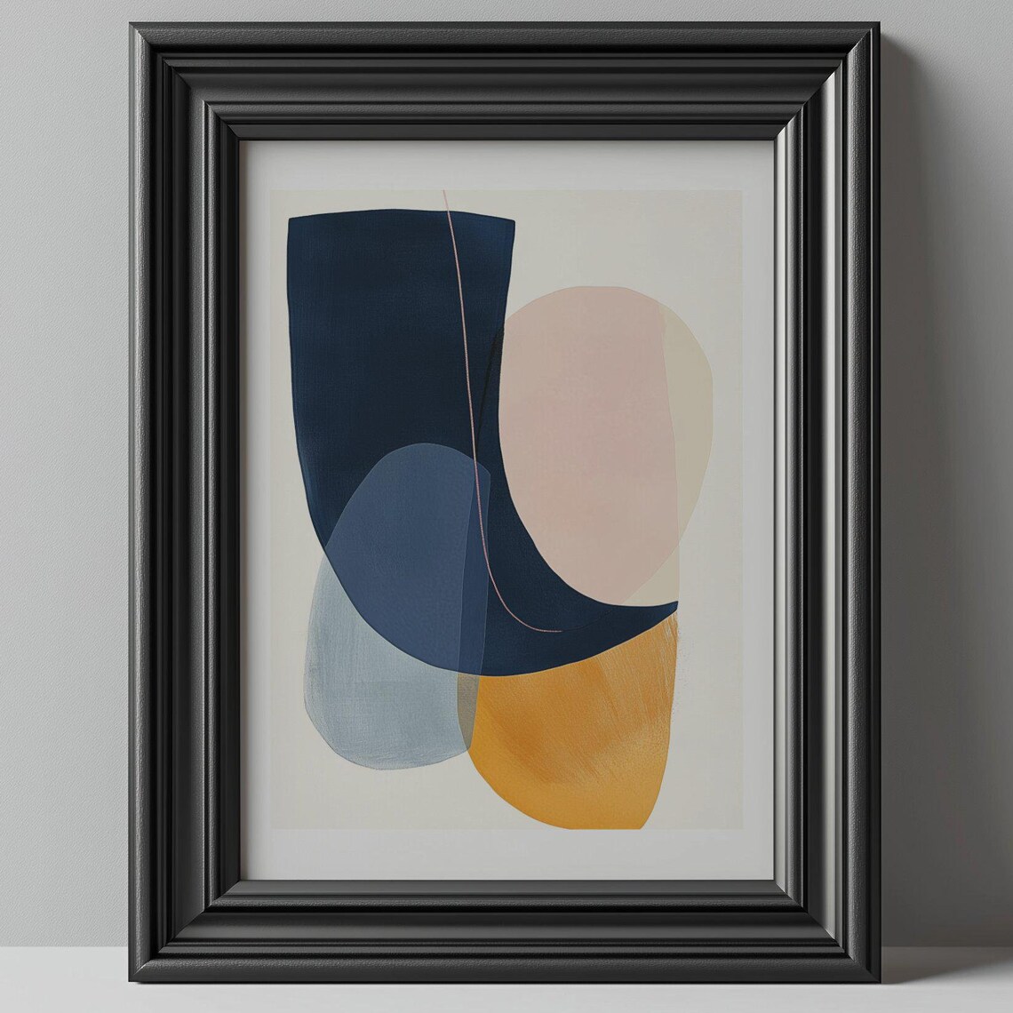 Elegant Navy Blush and Gold Organic Curves Abstract Modern Poster