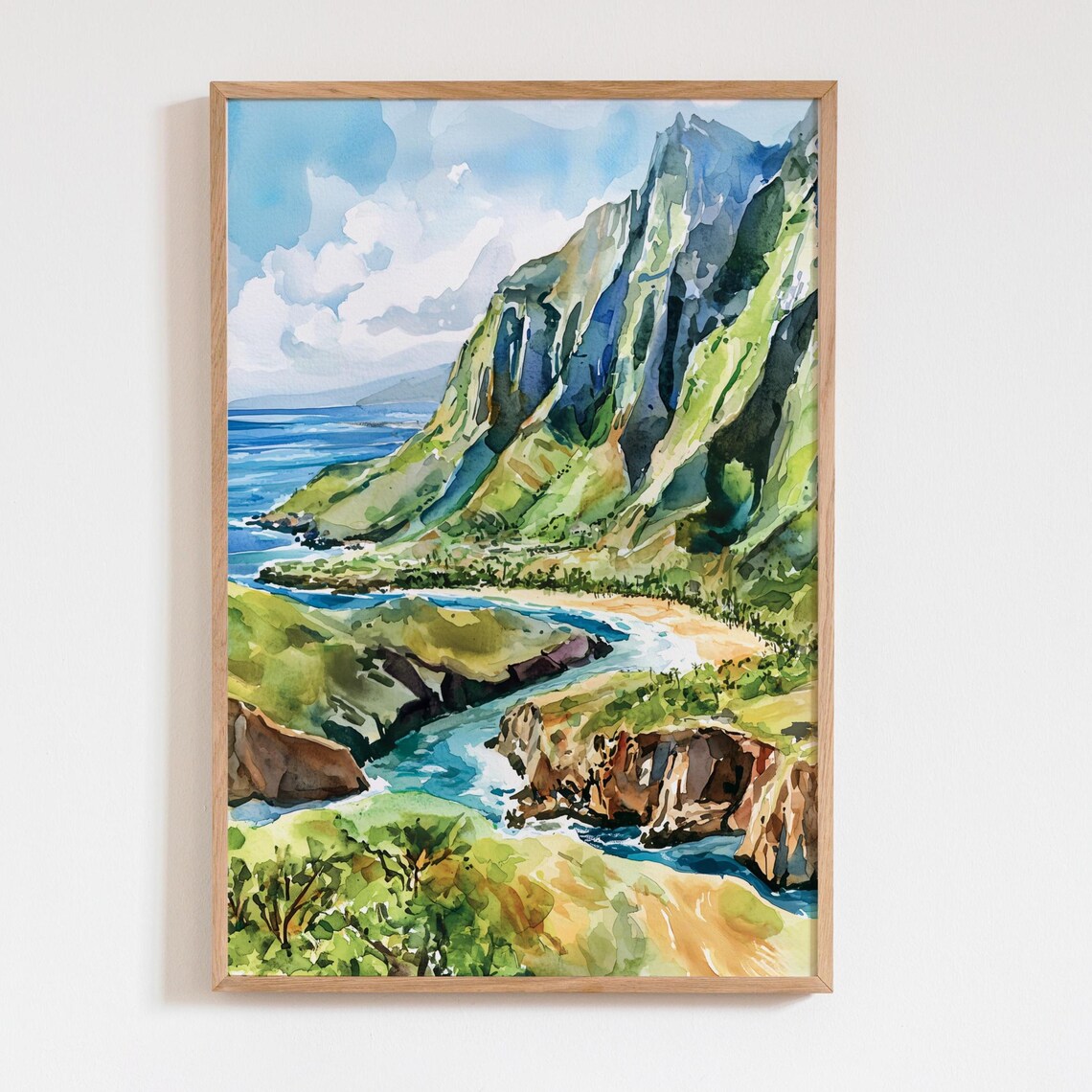 Hawaii Kauai Watercolor Travel Poster, Island Art