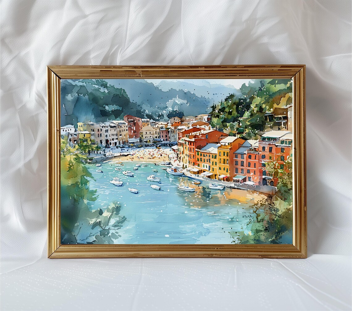 Portofino Italy Watercolor Travel Poster