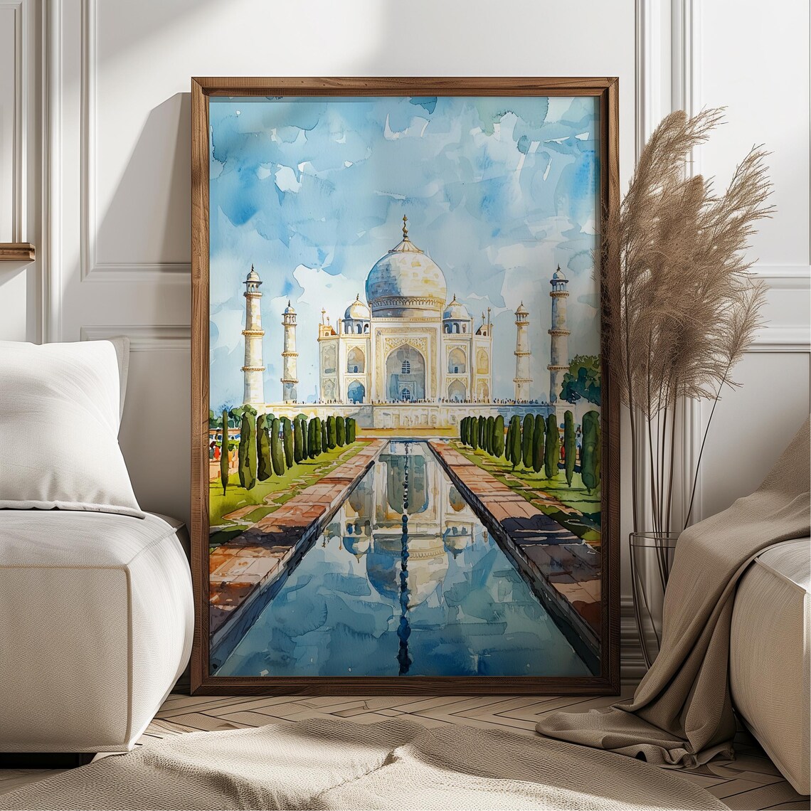 Taj Mahal India Watercolor Agra Marble Landmark Travel Poster