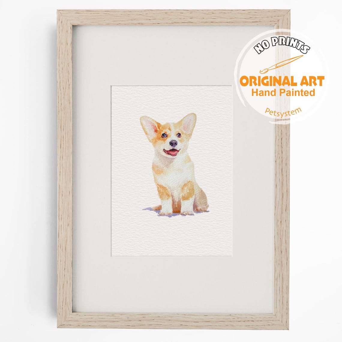 Smiling Corgi Puppy Hand Painted Original Watercolor Mini Art Poster