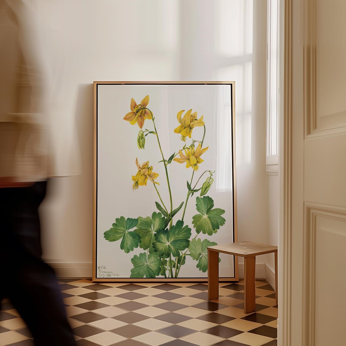 Yellow Lemon Columbine Wildflowers Vintage Botanical Art Poster