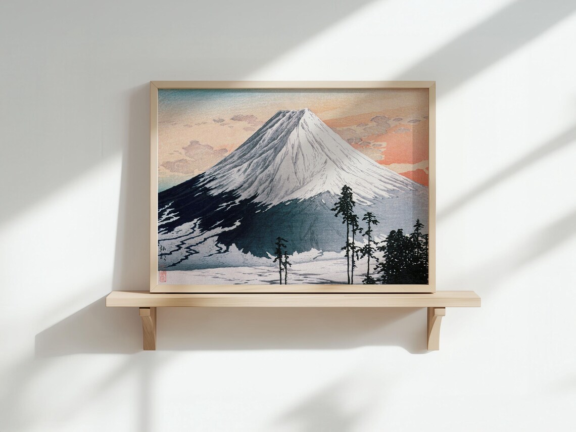 Hiroaki Takahashi Mount Fuji Snowy Japanese Woodblock Poster