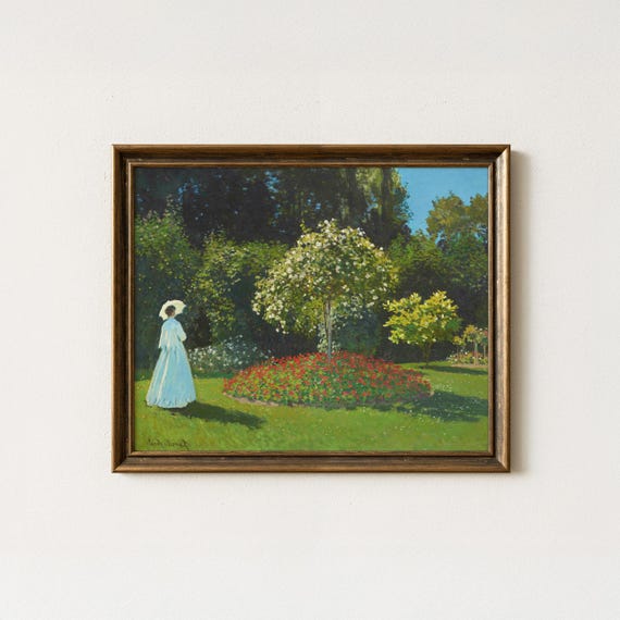 Monet Lady In The Garden Print Vintage Landscape Painting