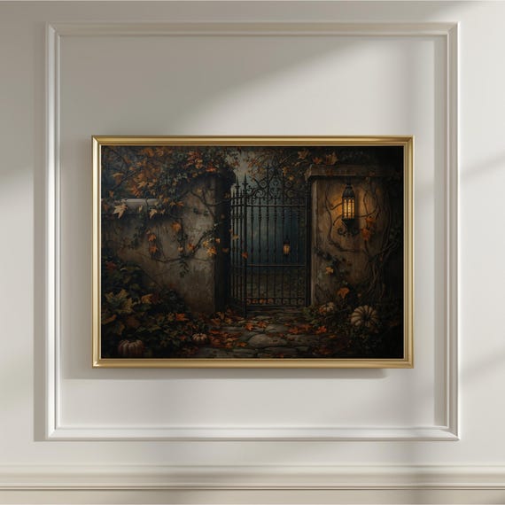 Vintage Gothic Halloween Garden Art Print Spooky Home Decor