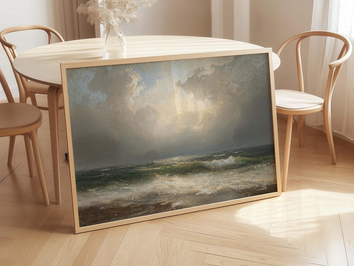 Moody Ocean Waves Vintage Seascape Cloudy Sky Dramatic Sea Poster