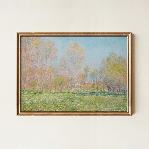 Claude Monet Springtime In Giverny Vintage Meadow Landscape Art Poster