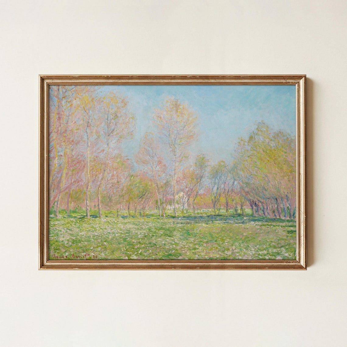 Claude Monet Springtime In Giverny Vintage Meadow Landscape Art Poster