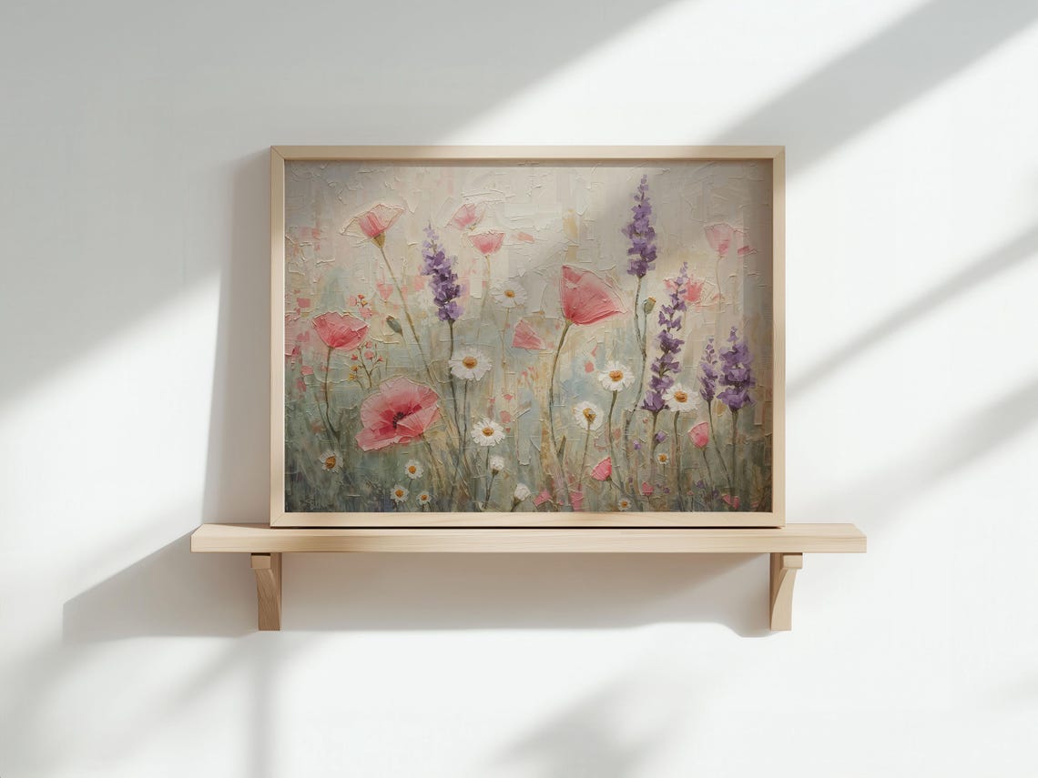 Wildflower Meadow Poppies Lavender Daisies Impasto Art Poster