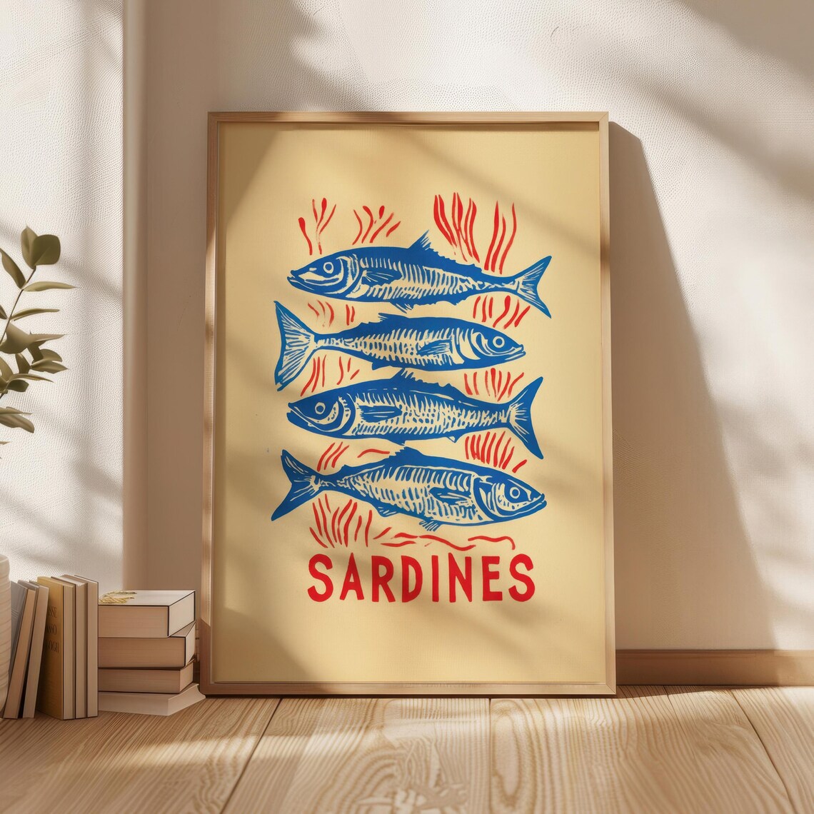 Sardines Poster Blue Fish Print Wall Art Home Decor Kitchen New Gift Vintage Illustration